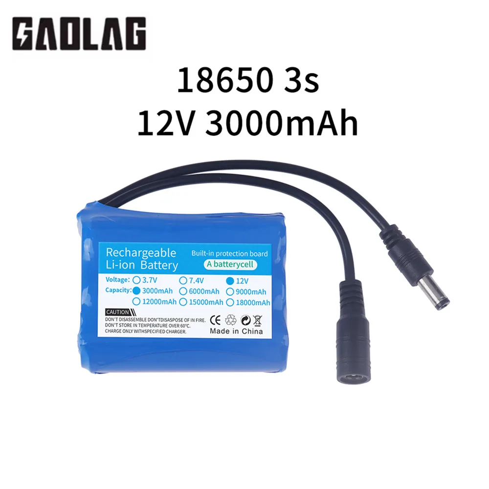 Pack de batteries au lithium 12V 3S1P 3000mAh, cellules 18650, avec BMS, alimentation de secours dédiée pour caméras de vidéosurveillance