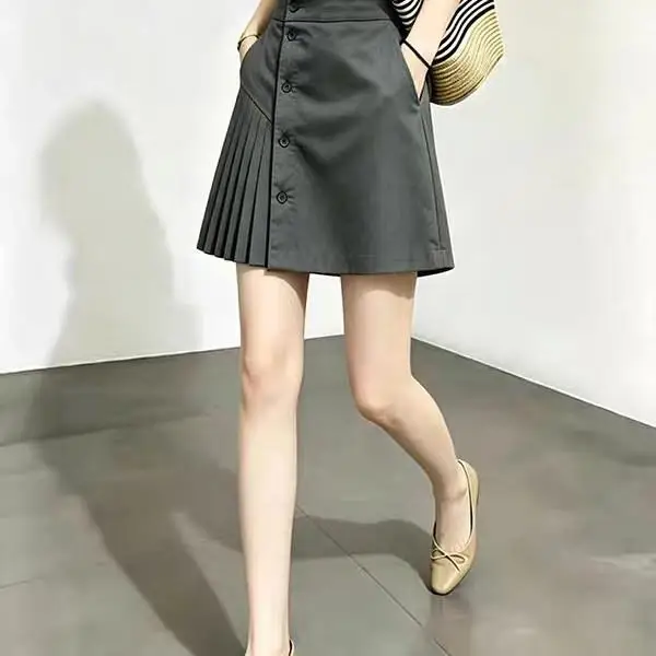 High Waist A-Line Skirt with Button Design Elegant Drapey Summer Fashion for Women Beautiful Versatile Half-length Skirts