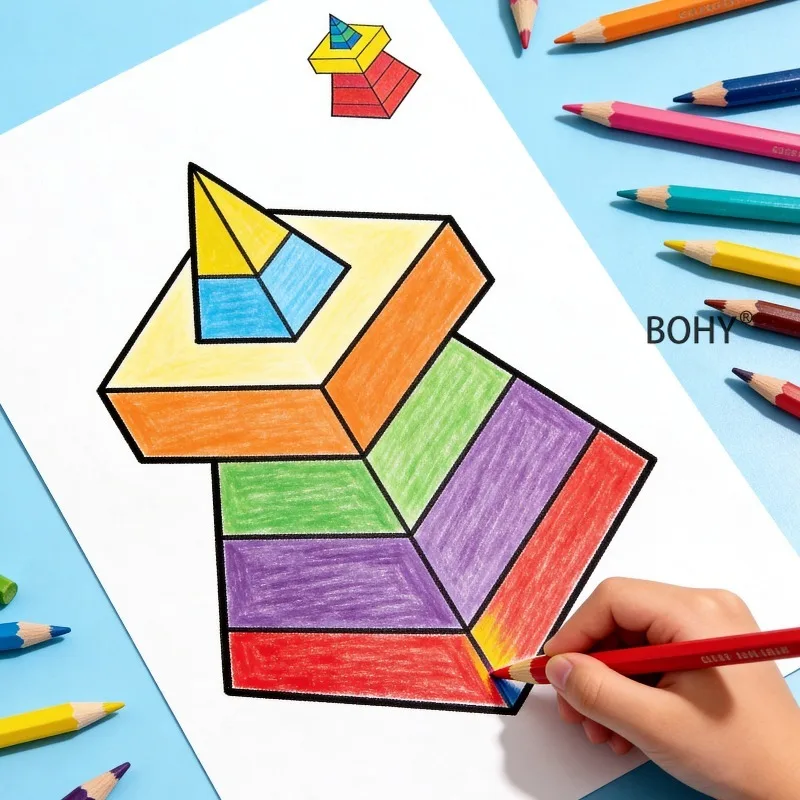 1 Loose Leaf Spatial Geometry Coloring Copy Album,  Provides Enlightenment on Spatial Thinking, Inspires Spatial Imagination