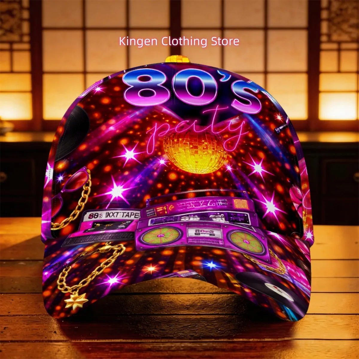 1pc Eighties Retro Party Vibe Baseball Cap Full Print Pattern Student Cap Breathable & Lightweight Outdoor Sports Workout Concer