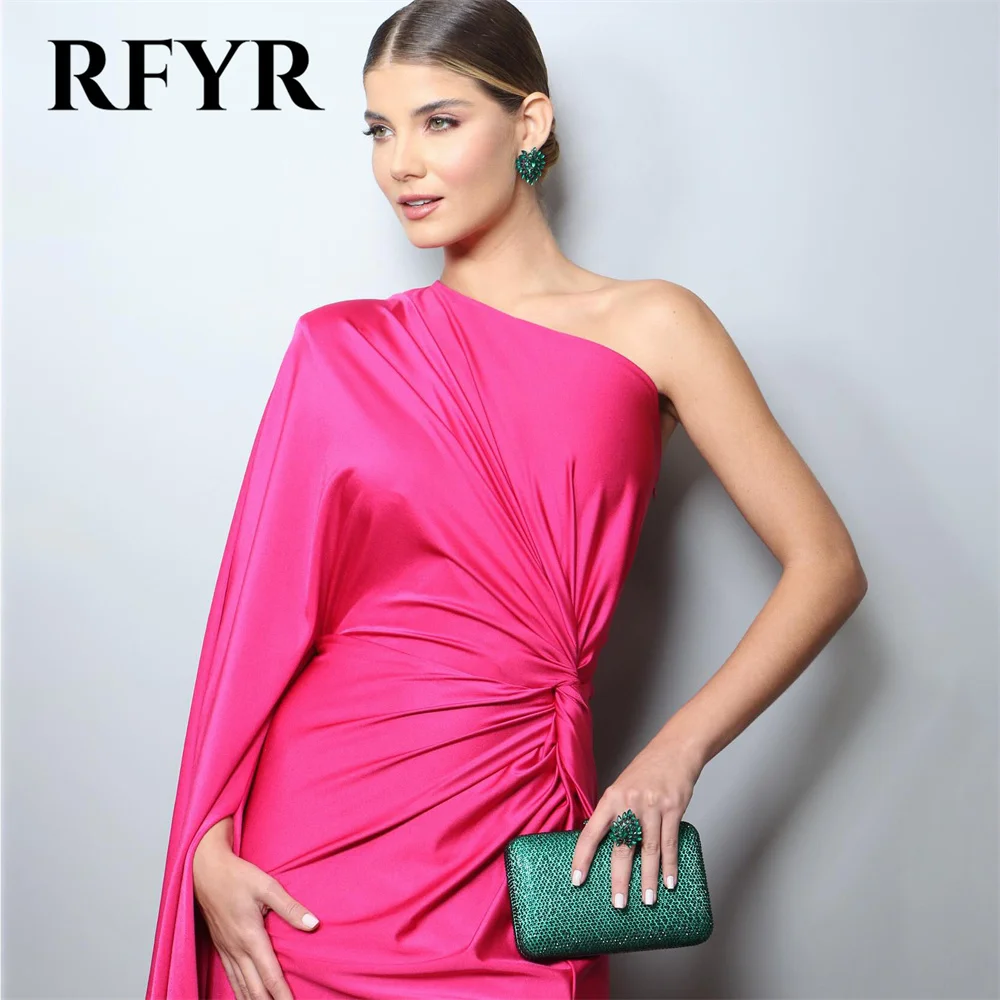 RFYR Fuchsia Mermaid Sexy Formal Dresses Stain Pleat Party Dress For Wedding One Shoulder Special Occasion Dresses robe soirée