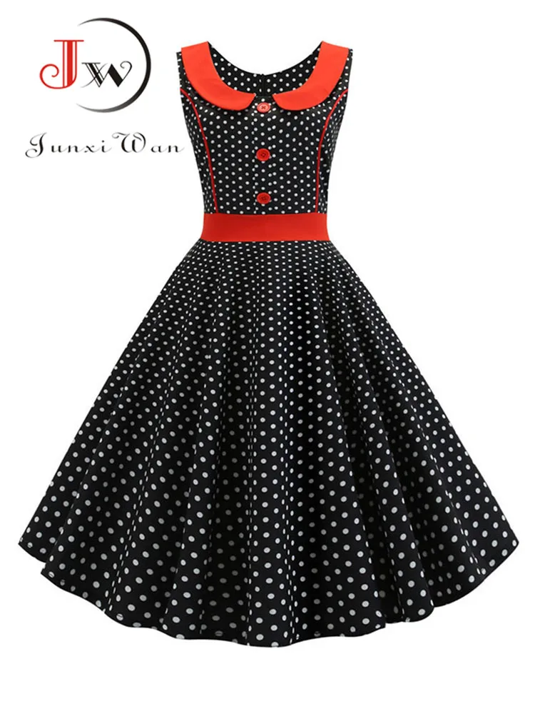 Summer Women Pink Polka Dot Elegant Party Dress Retro Vintage 50s 60s Pin Up Rockabilly Dress Casual Robe Femme