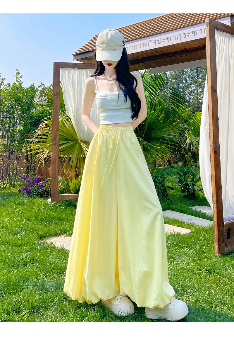 Women's Oversized High Waist Wide Leg Pants Spring Summer Solid Color Casual Cropped Pants Woman Loose Puffy Lantern Trousers
