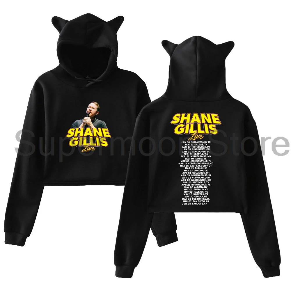 Shane Gillis Live 2025 Hoodie Female Cat Ears Hooded Sweatshirts Long Sleeve Crop Top Women Fashion Clothes