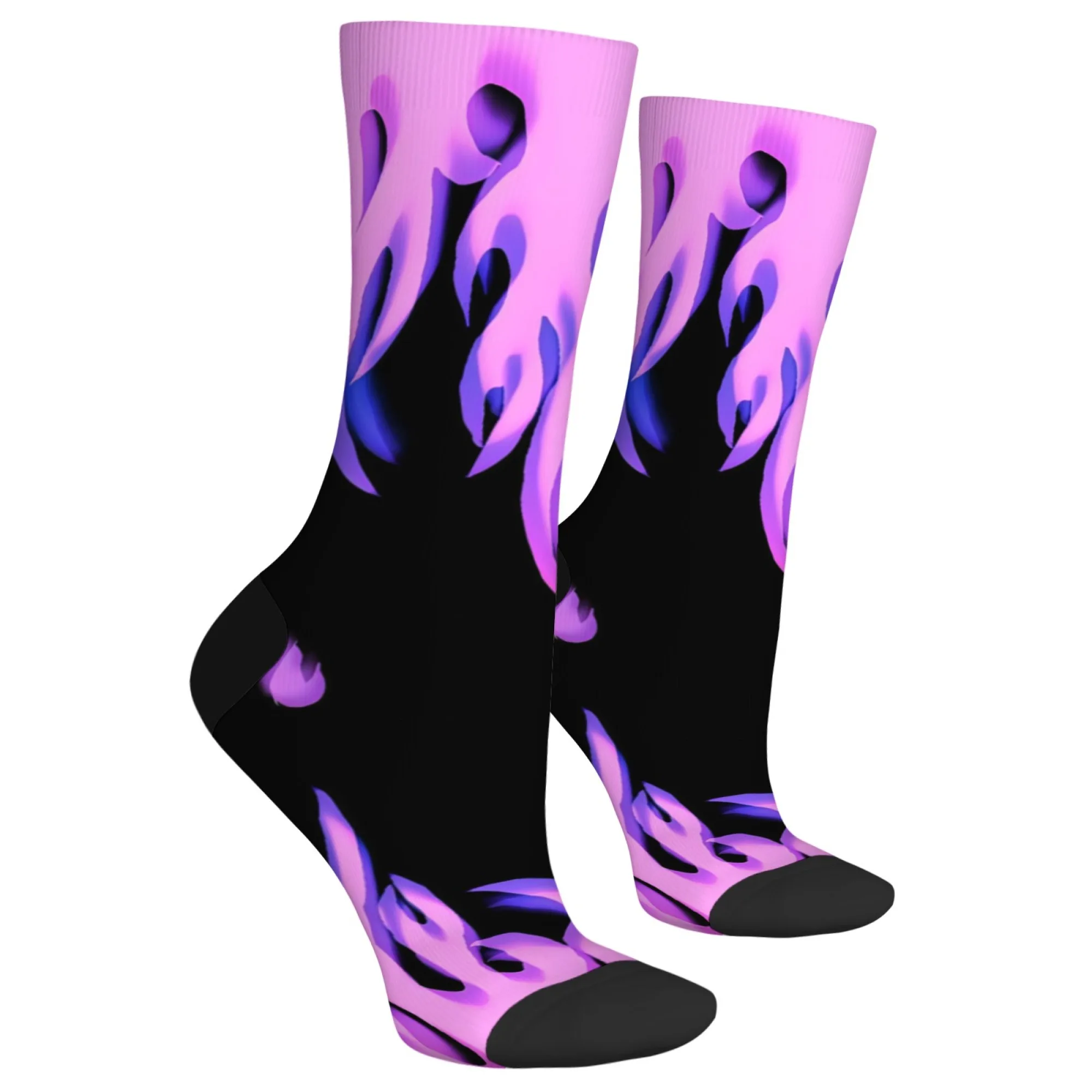Personalized flame print men's socks, comfortable, breathable, non-slip socks, novelty Harajuku retro crew socks, trendy gift
