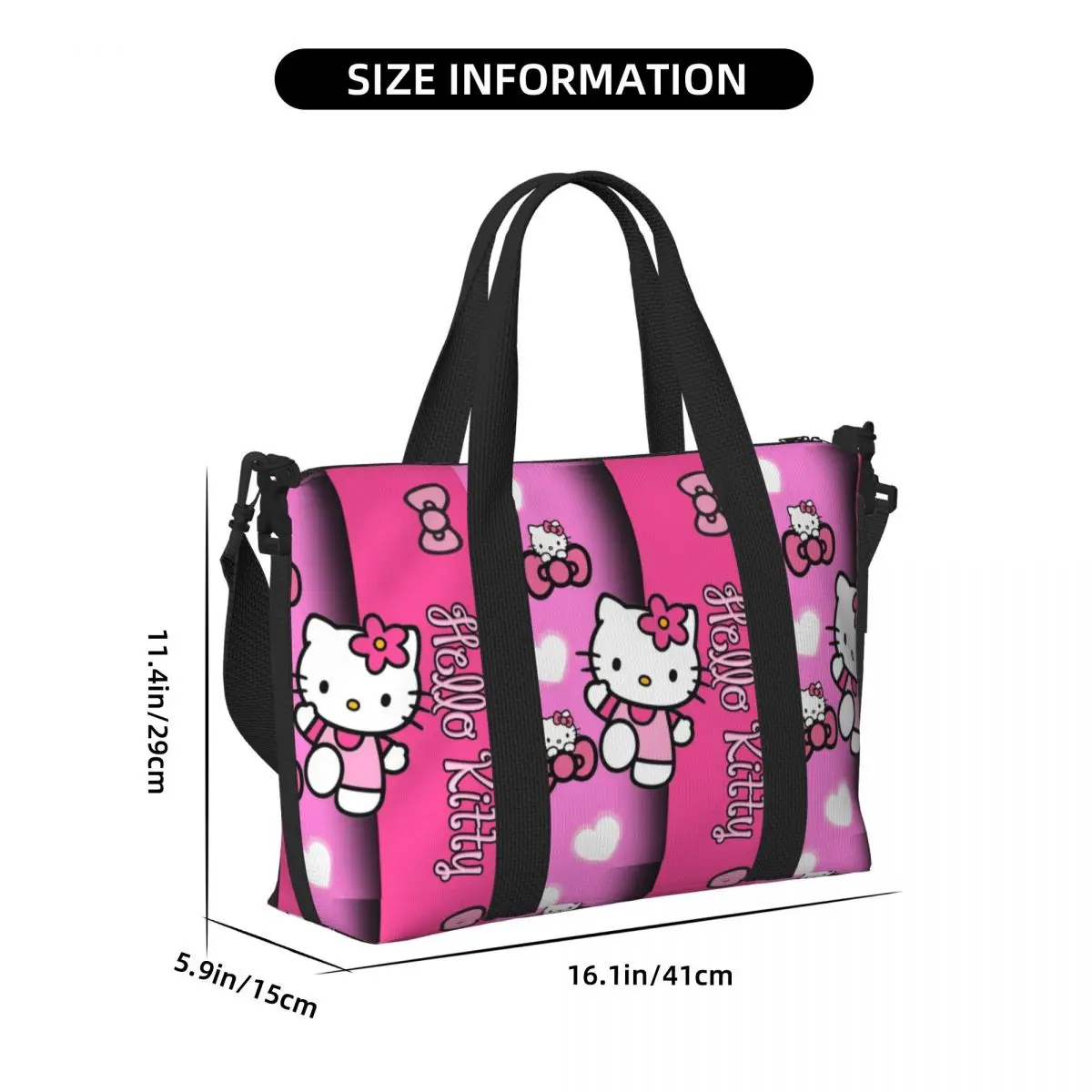 Custom Hello Kitty Tote Bag Women Large Capacity Kitty White Gym Beach Shoulder Travel Bag