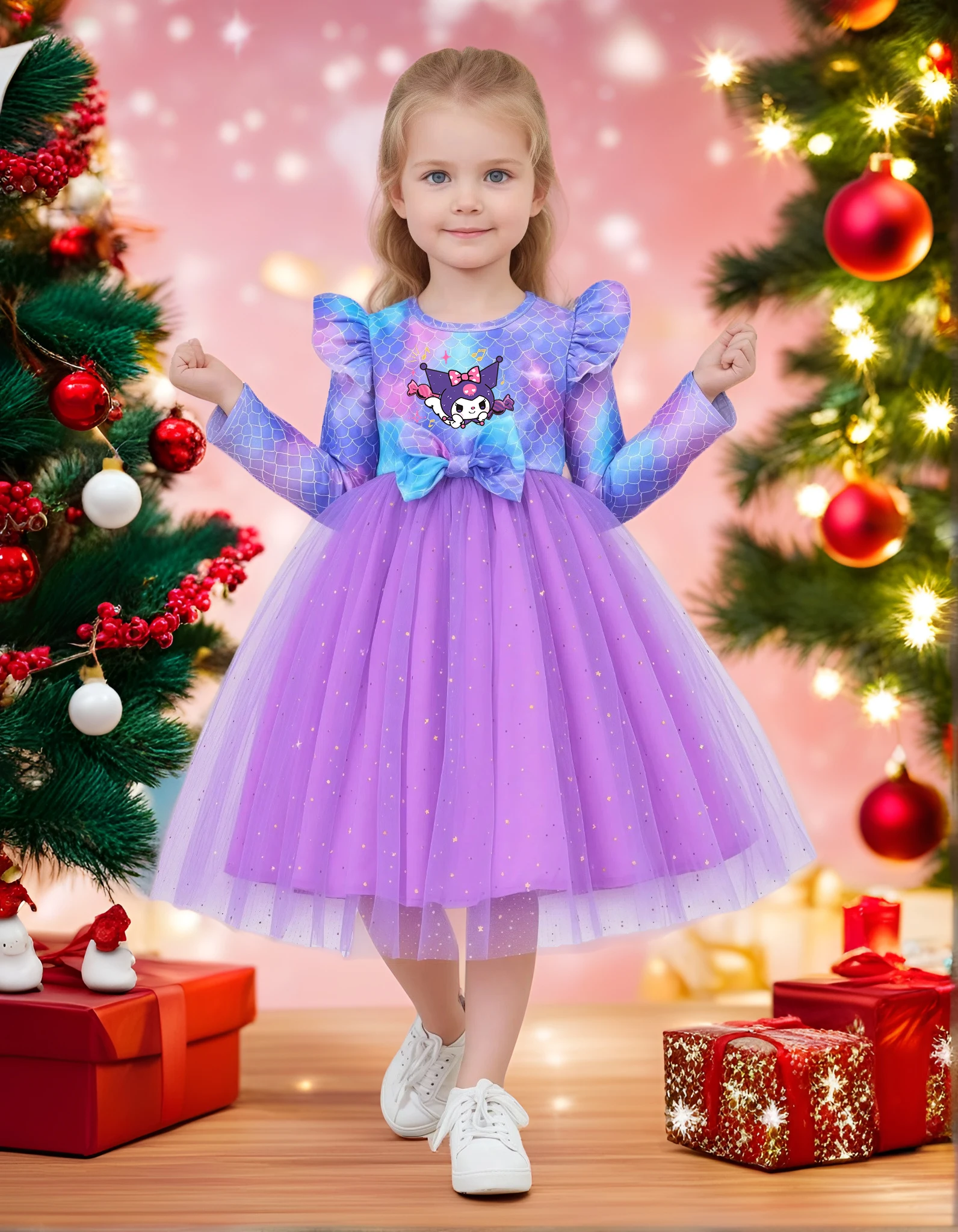

Kuromi Autumn Princess Dress Mermaid Children Birthday Party Girls Colorful Butterfly Dress Kids Long Sleeve Costumes 2-7Y