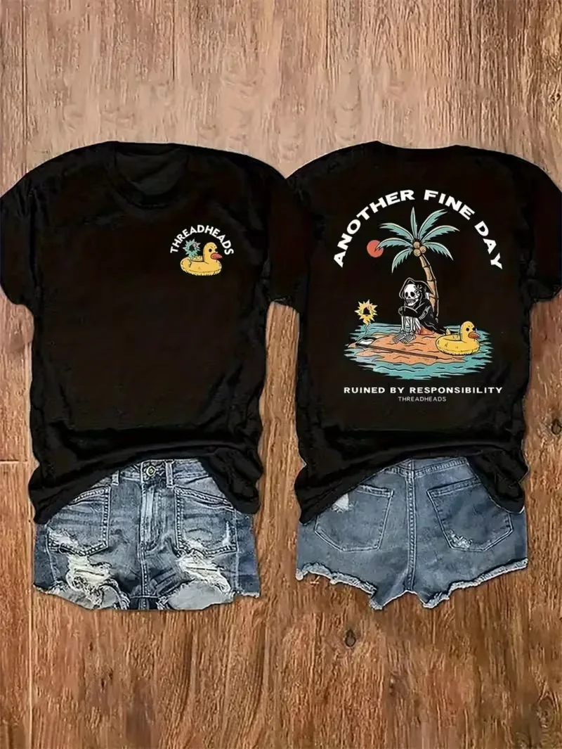 What The FIN Happy Hour Fishing Bucket Graphic T-Shirt, Casual Short Sleeve, Angler's Funny Fishing Print, Outdoor Daily Top