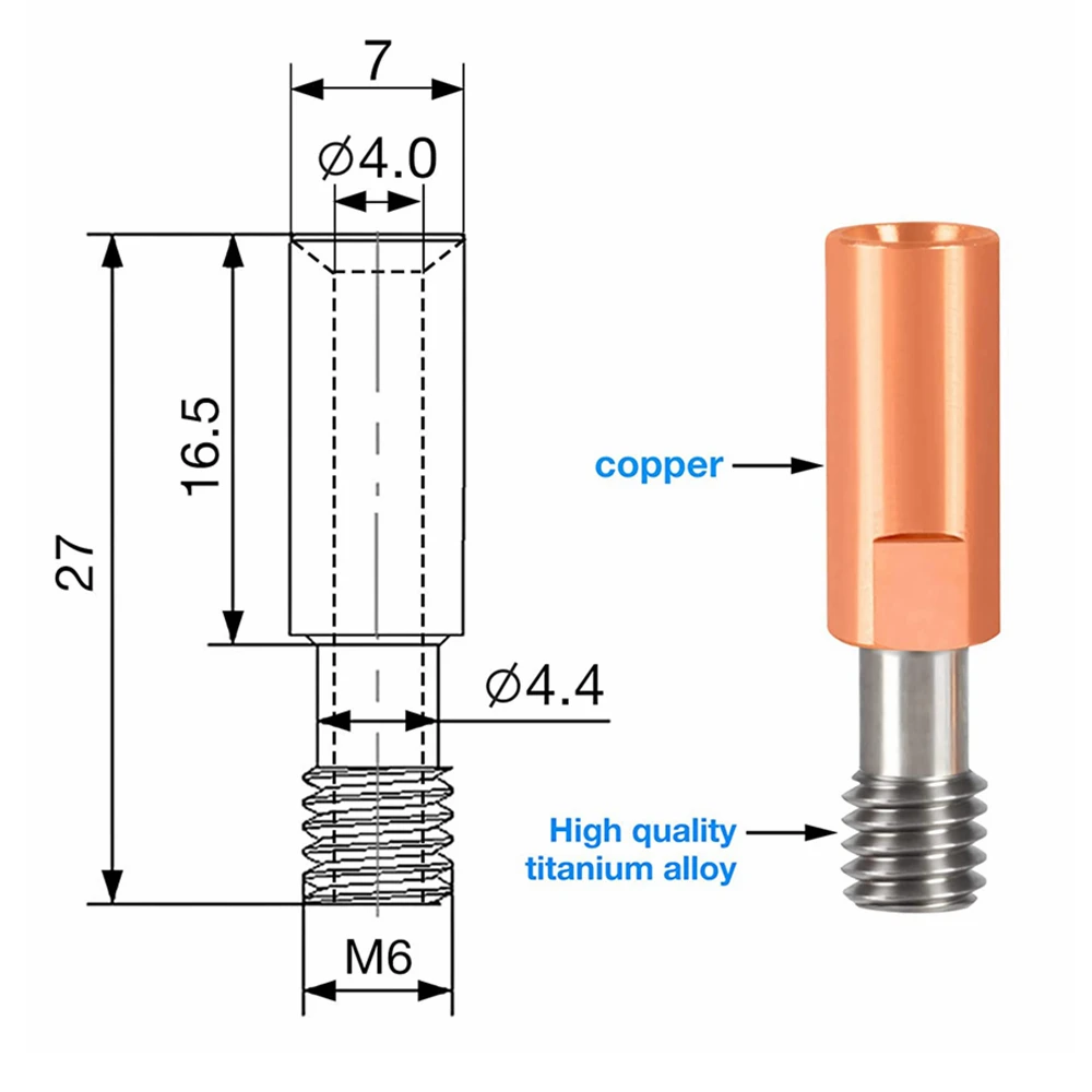 Ender 3 Heatbreak 4.1 alesaggio in lega di titanio e ugello per gola in rame per Ender 3 V2 Ender 3 Pro CR10 Series stampante 3D Hotend