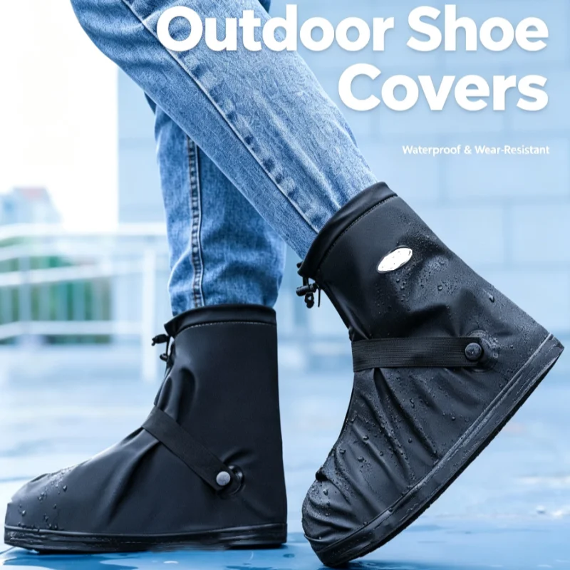 Foldable Reusable Waterproof PU Leather Rain Boot Overshoes Anti‑Slip Protector for Cycling Hiking Rain Snow Sand Outdoor