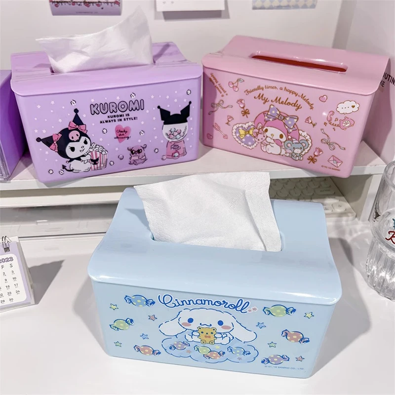 

Органайзер для салфеток Cinnamoroll Sanrio Kawaii, мультяшное аниме Kuromi, милая коробка для салфеток My Melody для машины, студенческое общежитие, большая емкость для девочек