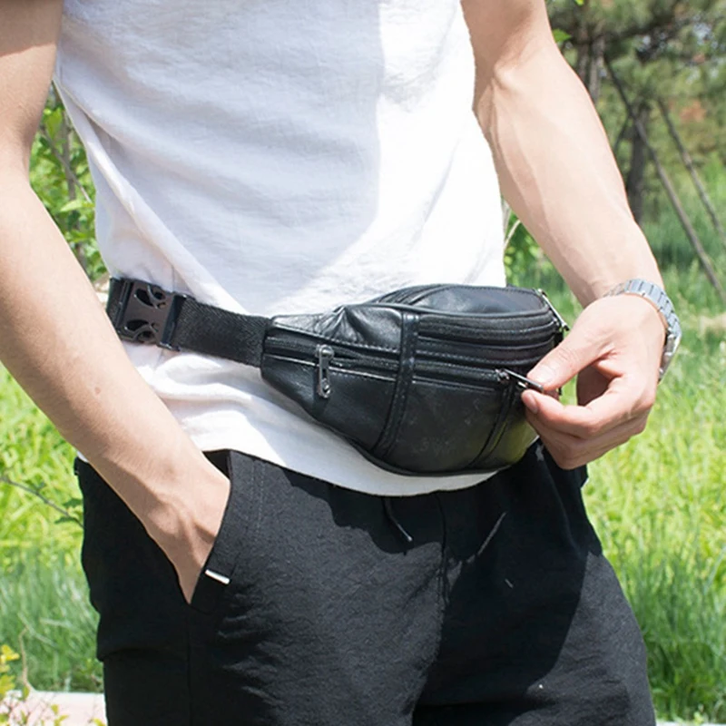 NEW-2X originální kůže pánský pás pack fanny pack muži kůže pás pás pytle telefon pouch malý komora kurýr pro muž