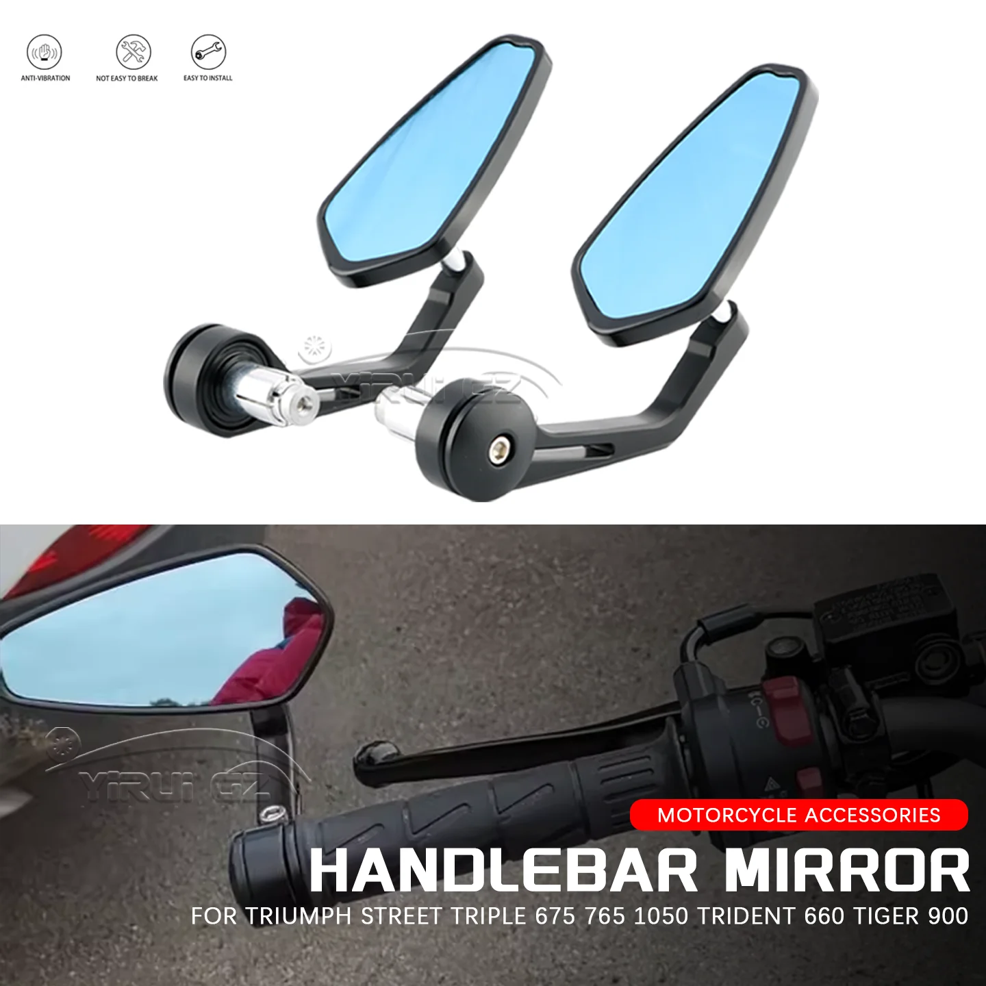 

7/8"Handlebar Rearview Mirror Side View Mirror Motorcycle Rearview Mirror FOR Street Triple675 765 1050 Trident660 Tiger900 1050