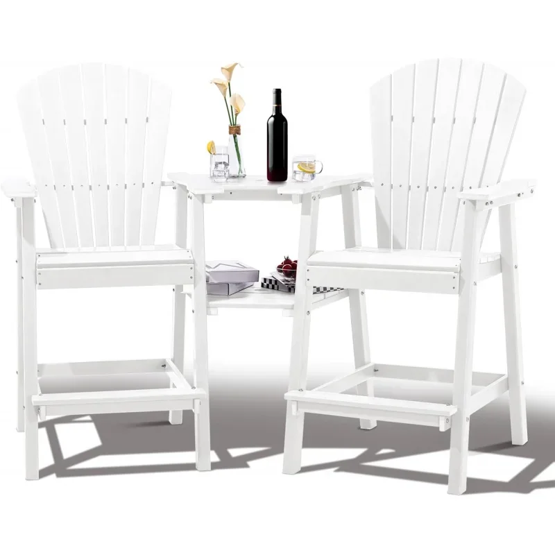 

FOOWIN Tall Adirondack Chairs Set of 2，Recycled Poly Balcony Chair with Double Connecting Tray Patio Stools Weather Resistant fo