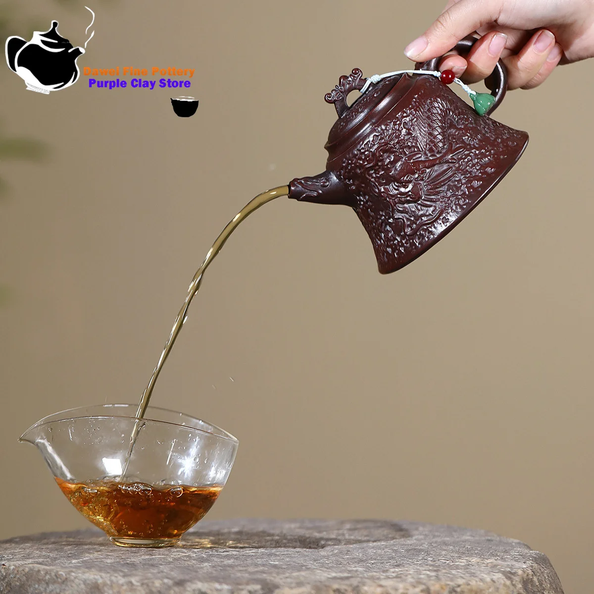 Yixing, purple clay teapot, antique copper clay, hammer patterned dragon bell, kung fu tea set, Chinese teapot