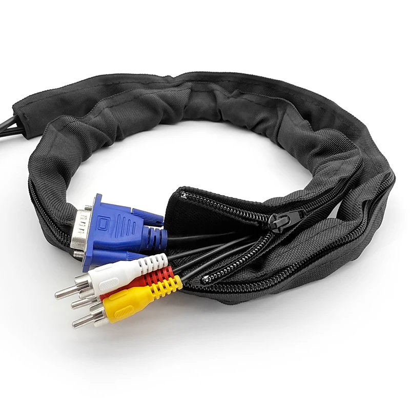 Zippered Textile Sleeve 100cm/150cm Dustproof Wire Cord Protector For Home Office Auto Multipurpose Cable Management Organizer