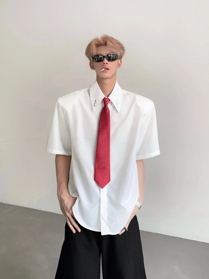 Ace Minimalist Anti-Wrinkle Shirt Men's Summer Short Sleeve Non-Ironing Slim Fit Shirt Breathable Polyester Fiber Casual Shirt