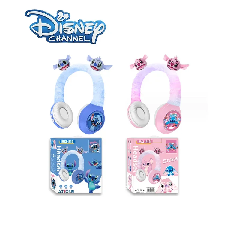 New Disney Stitch Wireless Bluetooth Headphones HIFI Stereo Sound Plush Headsets with Mic Kids Gifts Anime Cartoon