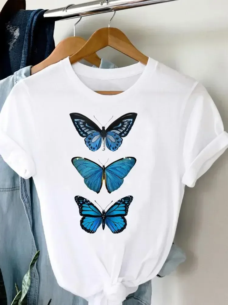 

90s Tee Women T-shirt Summer Short Sleeve Print Clothes Graphic T Shirt Feather Painting Bird Clothing Fashion Female Top