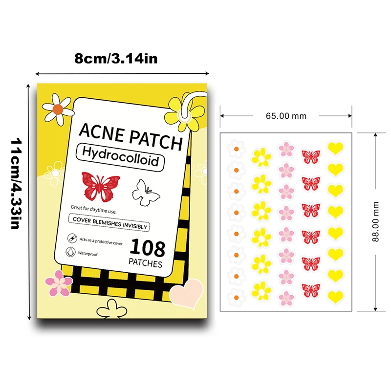 전문 나비 얼굴 여드름 여드름 패치, 보이지 않는 여드름 패치, 보이지 않는 여드름 커버 제거, 여드름 패치, 스킨 케어, 108 개