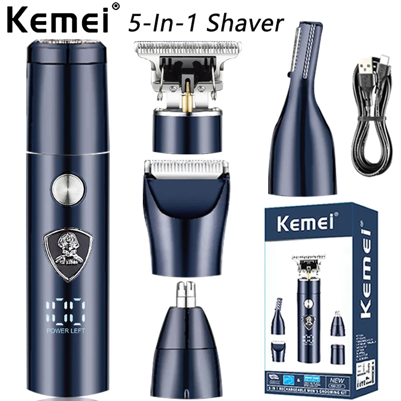 

Kemei 5-In-1 Electric Shavers for Men Electric Trimmer Razor Wet &amp Dry Use Rechargeable Battery Rotary Shavers Machine