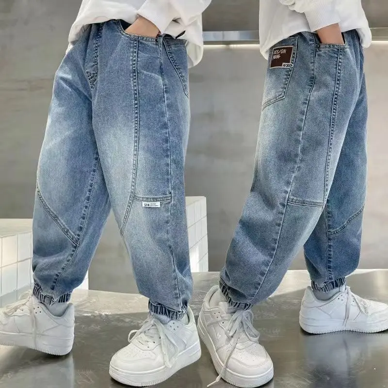 بنطال طويل من قماش الدنيم خفيف الوزن للربيع والخريف للأولاد - جينز رياضي فضفاض مناسب للأولاد من توين #2