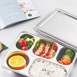 1pc 304 Stainless Steel Dinner Plate Square Thickened Deepening Children Students Lunch Box Tableware Points