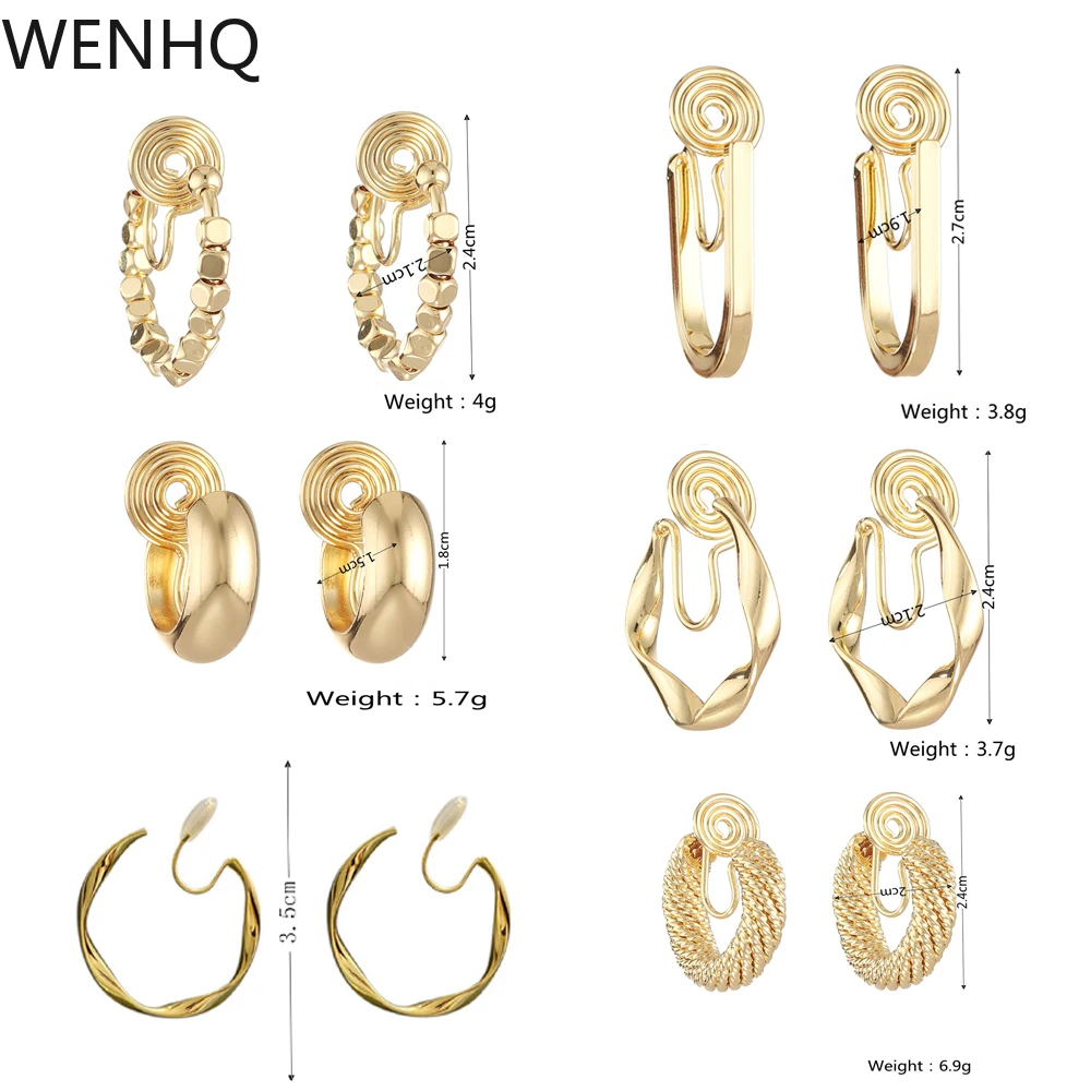 WENHQ Top Quality Geometric C Shape Clip on Hoop Earrings Women\'s Luxury Fashion Cuff Mosquito Coil Needn\'t Ear Hole Ear Clip