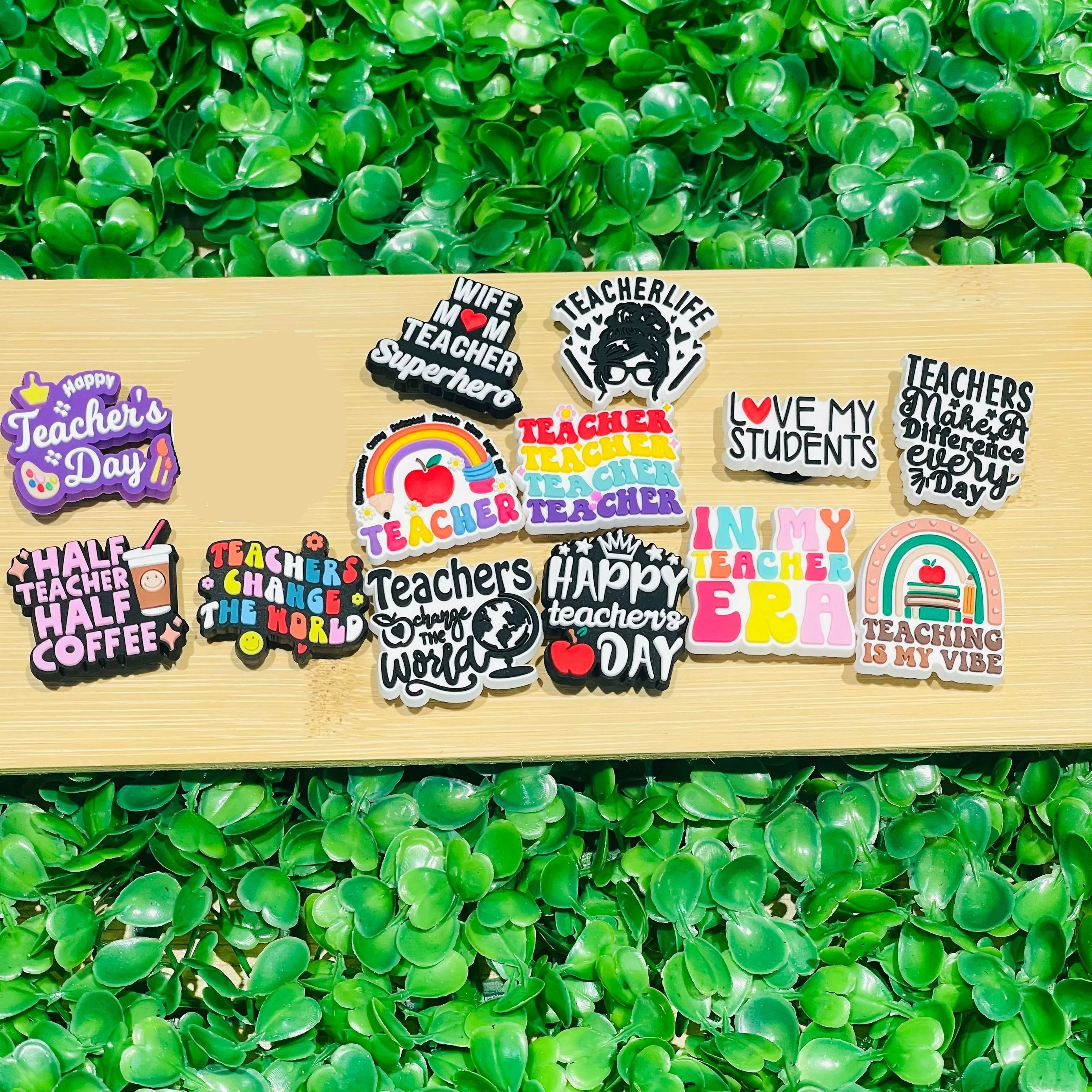 1-13pcs Happy Teacher's Day Coffee Love Students PVC Shoe Charms Accessories Garden Shoes Buckle Decorations Holiday Present