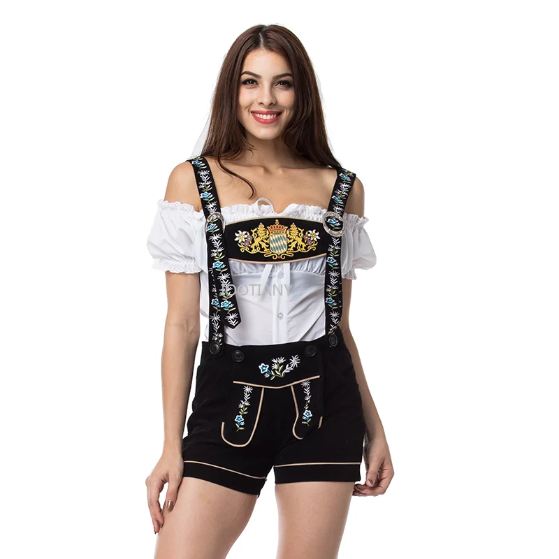 2024 Geborduurde Lederhosen Bretels Cosplay Set Duitse Beierse Natie Traditionele Oktoberfest Uniform Serveerster Feestjurk