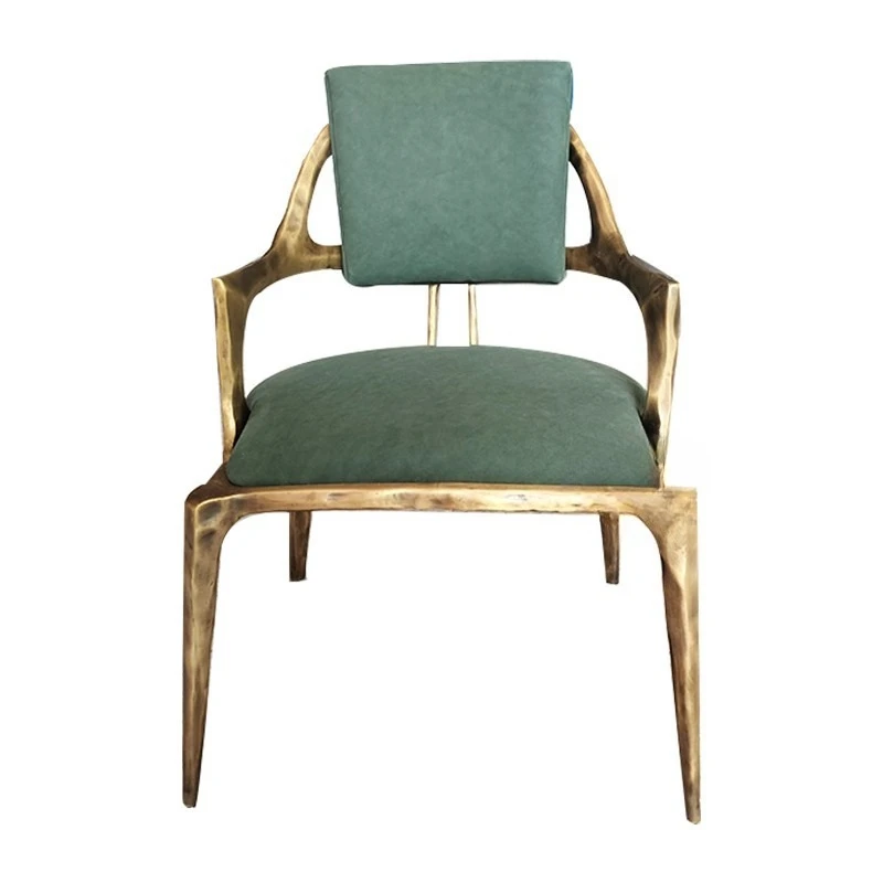 Light Luxury Pure Copper Dining Chair Living Room Home Leather Art Single Chair Modern Backrest Leisure Chair