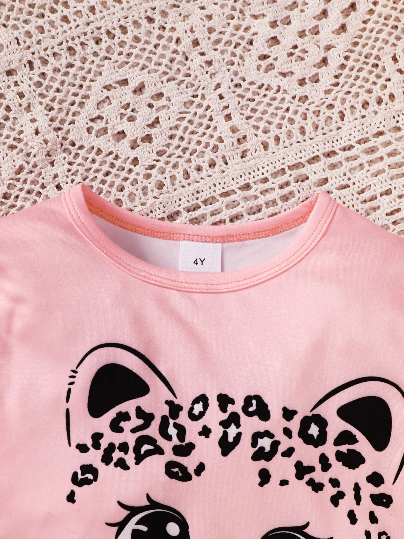 Winter  4-7  Years  Old  Cool  Girls  Kitten  Print   Long   Sleeved   Casual   2-Piece  Set
