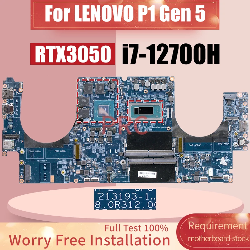 213193-1 For LENOVO P1 Gen 5 Laptop Motherboard SRLD1 i7-12700H RTX3050 GN20-P3-R-A1 5B21J30517 Notebook Mainboard