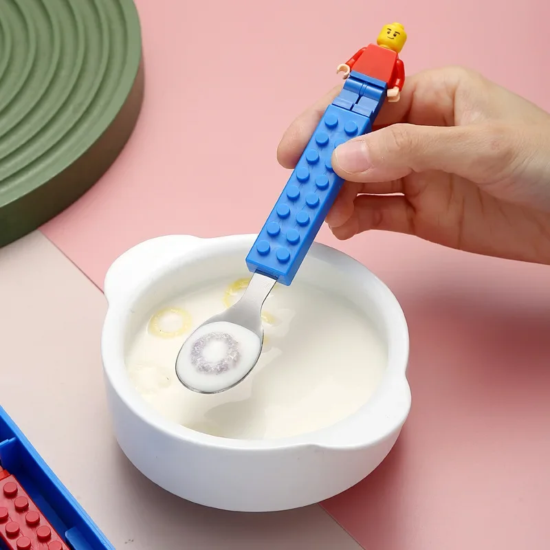 High-Value Fun Creative Building Blocks Portable Cutlery Stainless Steel Cutlery Children'S Assembled Fork and Spoon Set