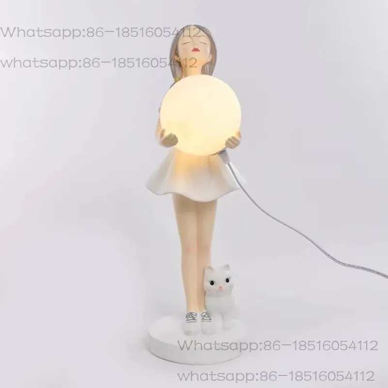 

Cute Resin Girl Statue Led Table Light Bedroom Nordic Home Decoration Creative Children's Room