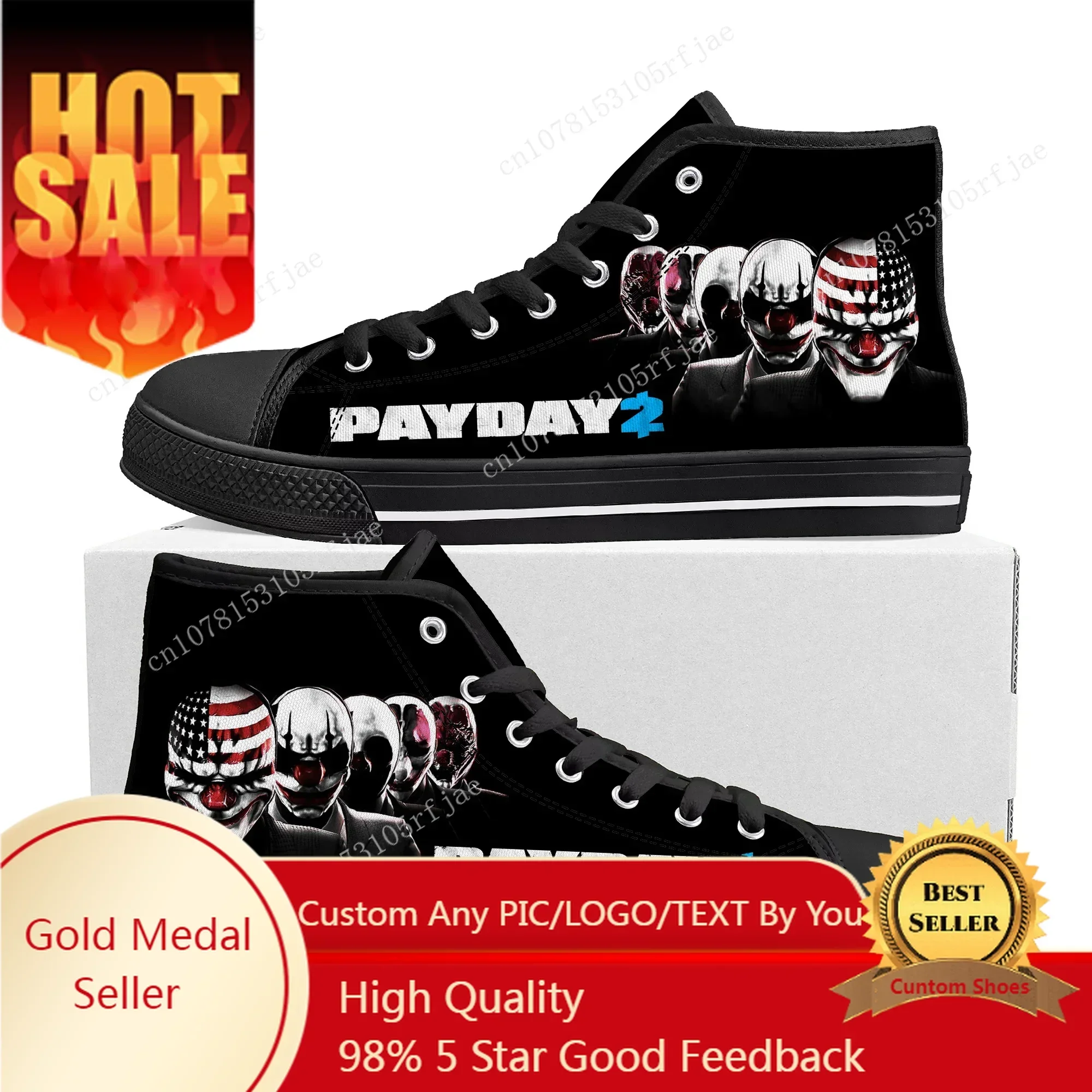 PAYDAY 2 High Top Sneakers Hot Cartoon Game Mens Womens Teenager Fashion High Quality Canvas Sneaker Custom Built Couple Shoes