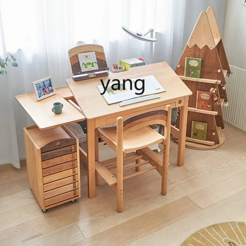 LTT Study Table Solid Wood Children's Desk Bookshelf Integrated Primary School Student Home Writing Table and Chair