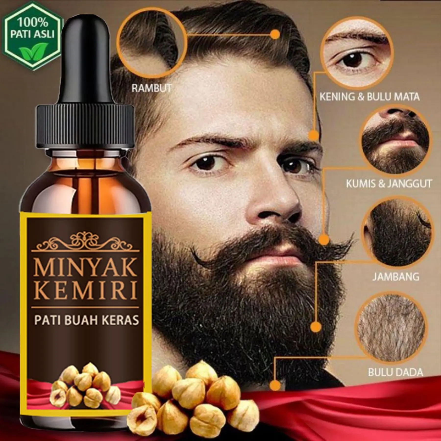 Men Grouth Hair Beard Growth Oil 100% Natural Hard Nut Oil Essence for Beard and Hair Products