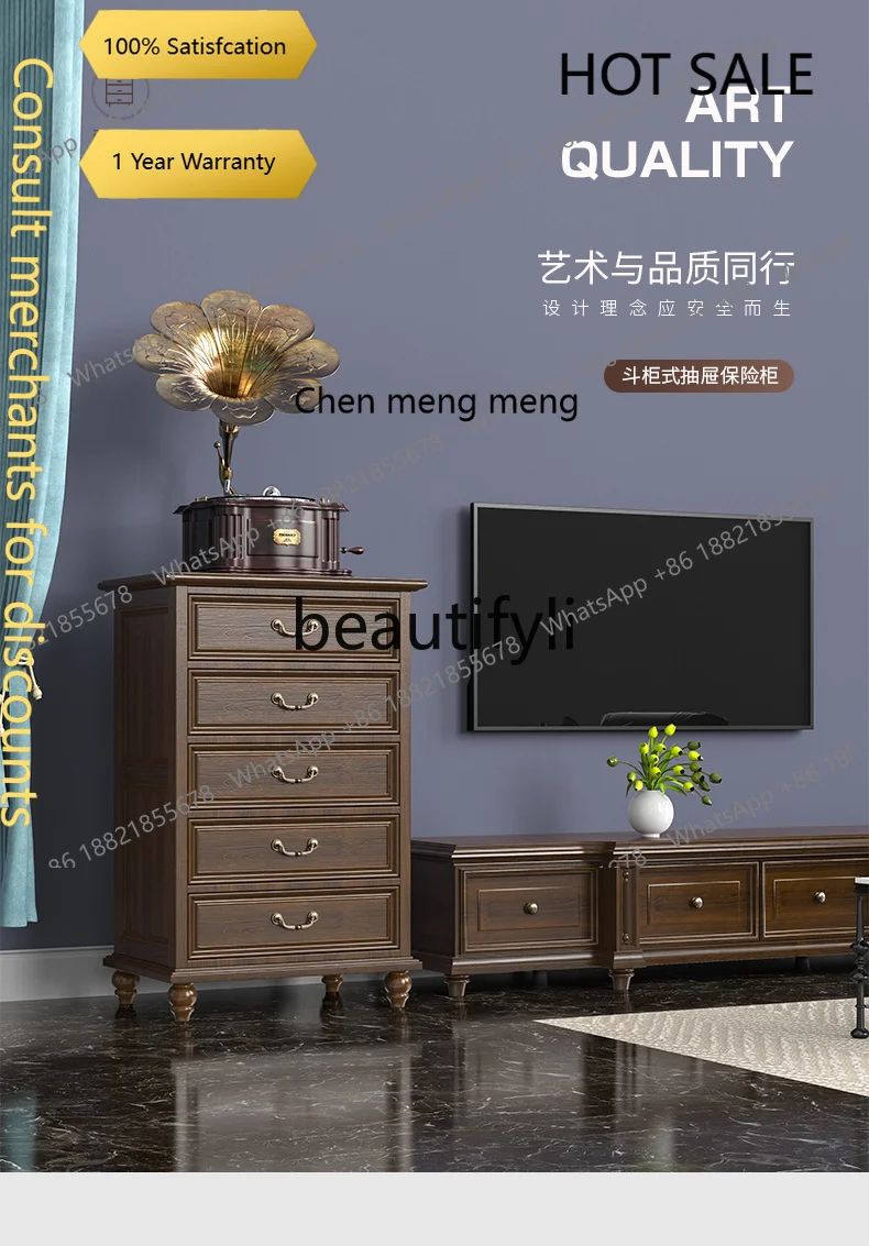 D5556 American solid wood bedside table invisible safe 101cm smart fingerprint password drawer