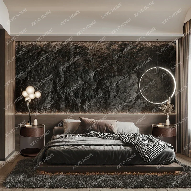 Semicircle Design Sense Stone Plate Solid Wood Creative and Slightly Luxury Bedside Table High-End Leather Small Side Table