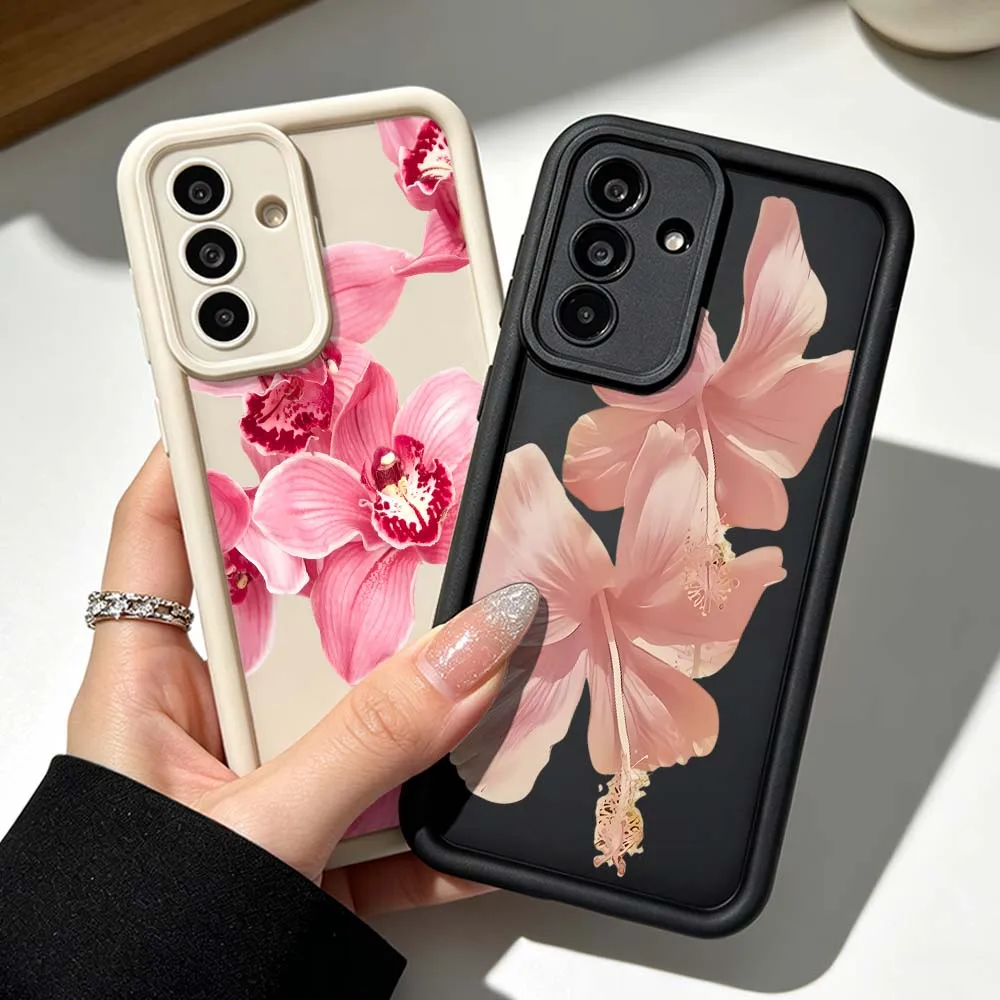 Pink Hibiscus Flowers Pattern For Samsung Galaxy A71 A57 A56 A55 A54 A53 A52s A51 A40 A17 A16 A06 Eye Ladder Phone Case Cover