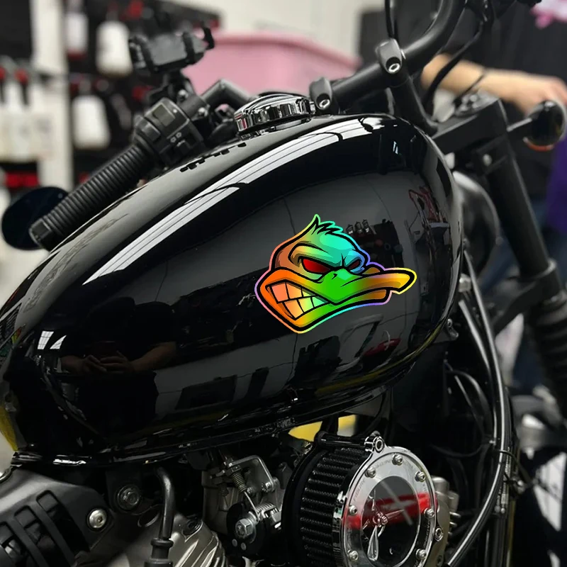 1 unidad de pegatinas divertidas de dibujos animados con cabeza de pato enojado para motocicleta, pegatinas para Scooter, pegatinas de vinilo para tanque de combustible de motocicleta, pegatinas exteriores para coche