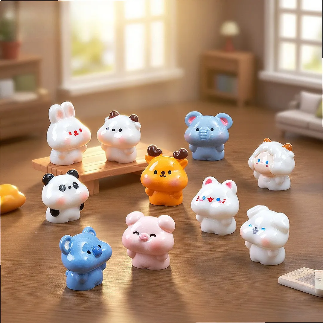 100pcs Wholesale Cartoon Panda Rabbit Mini Dollhouse Decor DIY Accessories Keychain Craft Jewelry Embellishment