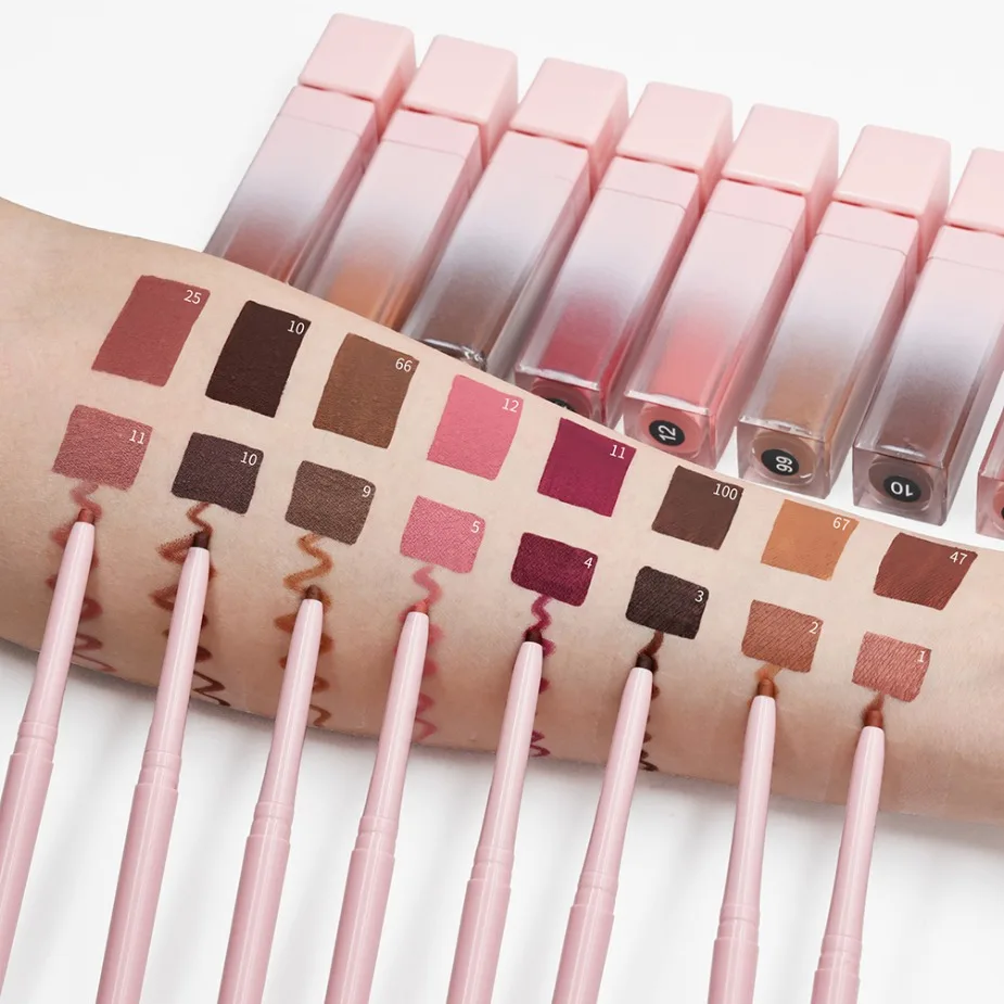 Etichetta privata Logo personalizzato Trucco all'ingrosso vegano Rossetto opaco impermeabile a prova di sbavature Set di matite per labbra Lucidalabbra a lunga durata