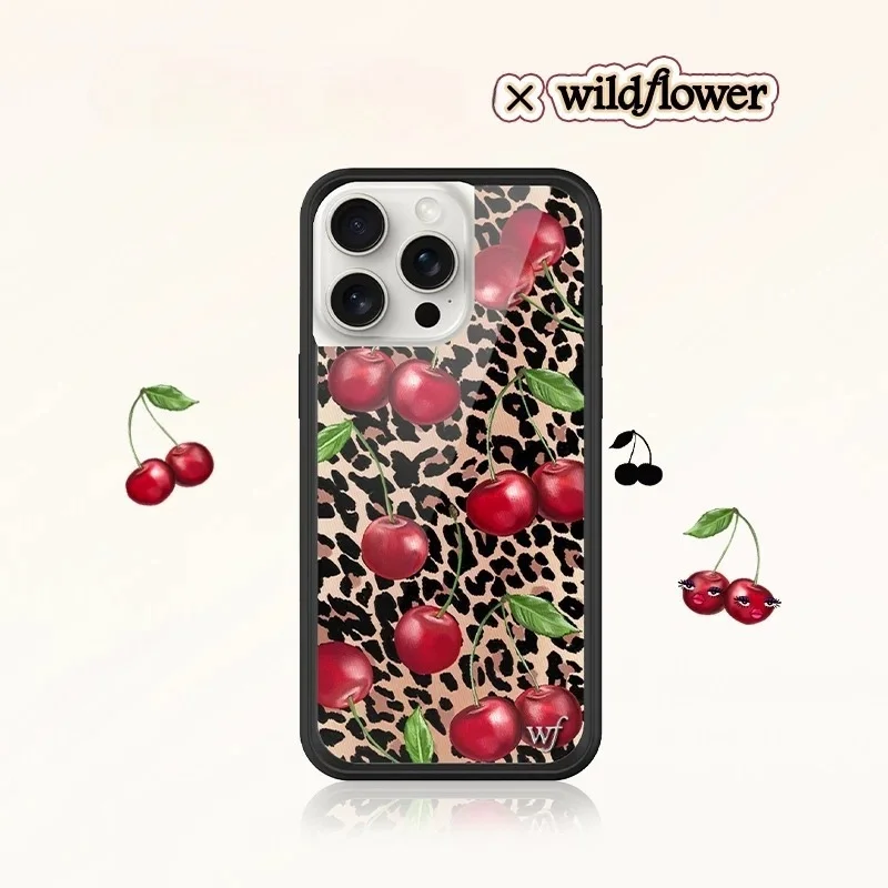 الفاخرة ثلاثية الأبعاد الكرز مثير ليوبارد الزهرة البرية آيفون 12 13 14 15 16 برو ماكس زائد 17 برو ماكس البرية لطيف لينة حواف غطاء