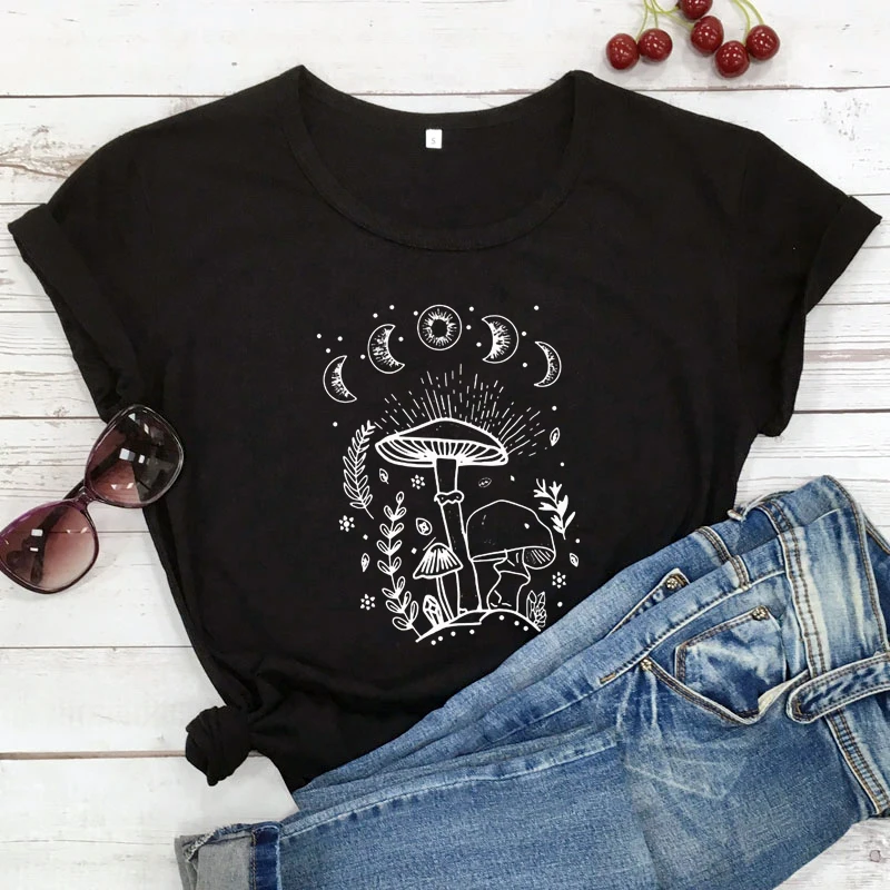 

Aesthetic Mushroom Moon phases t-shirt vintage women cottagecore nature tshirt