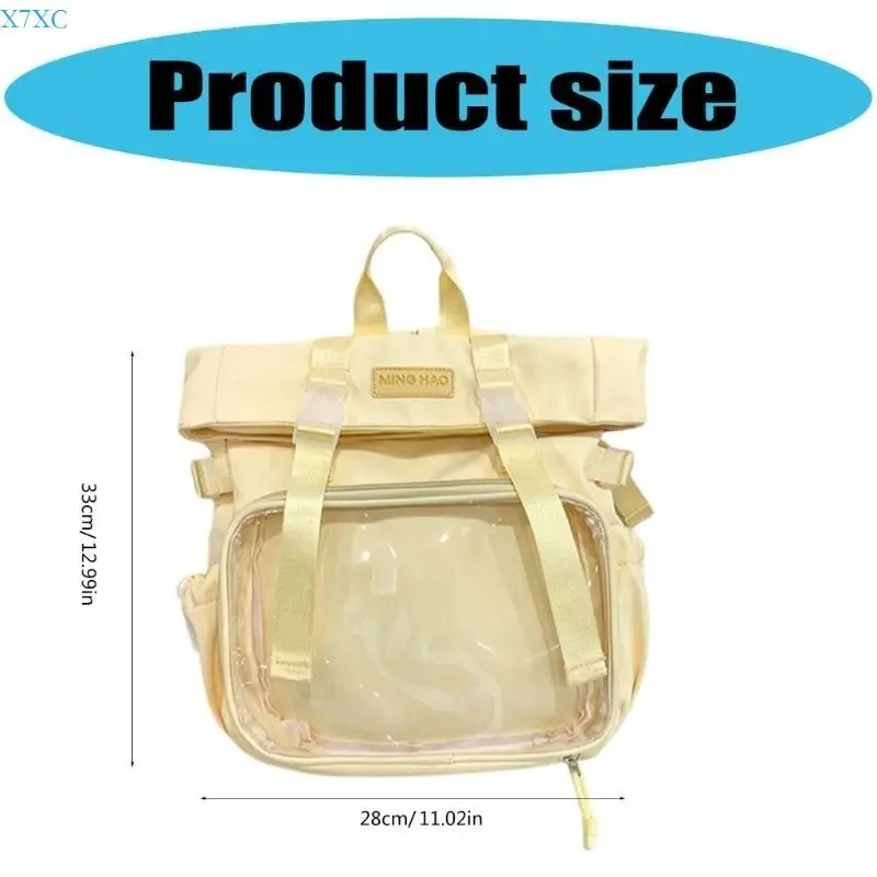 X7XC Large Capacity Backpack Transparent School Bag Daypack Shoulder Crossbody Bag Casual Backpack Notebook Bag Handbag