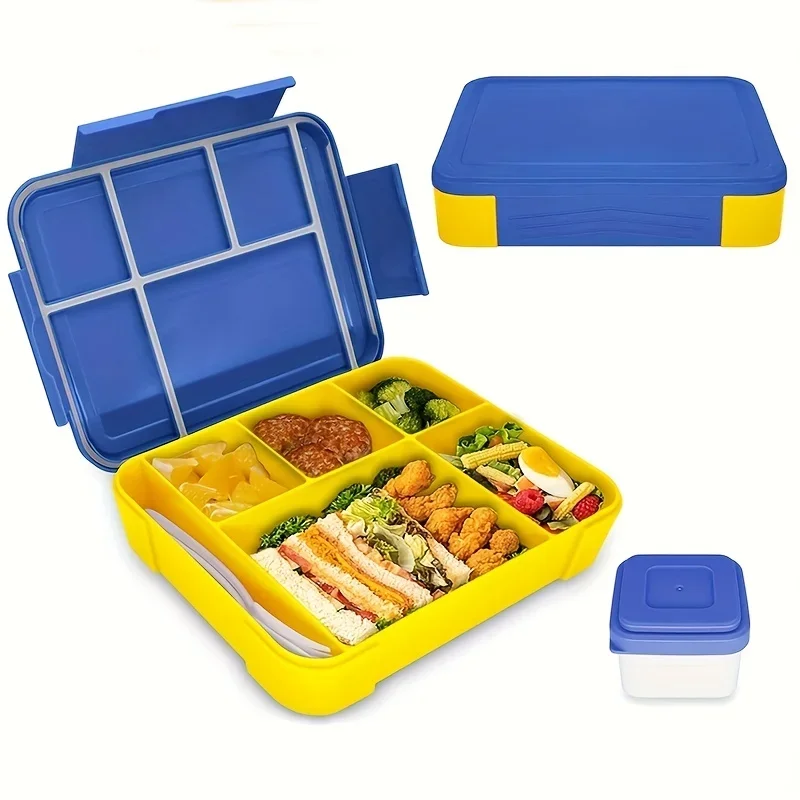 

1330ML Lunch Box Adult Bento Boxes Food Containers with 6 Compartment and Tableware For Snack Work School Microwave Oven Heating