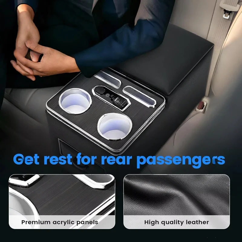7-Color Mood Lighting Center Console Organizer Rear Armrest Back Bench Seat Storage Box For Car Minivan Van Truck