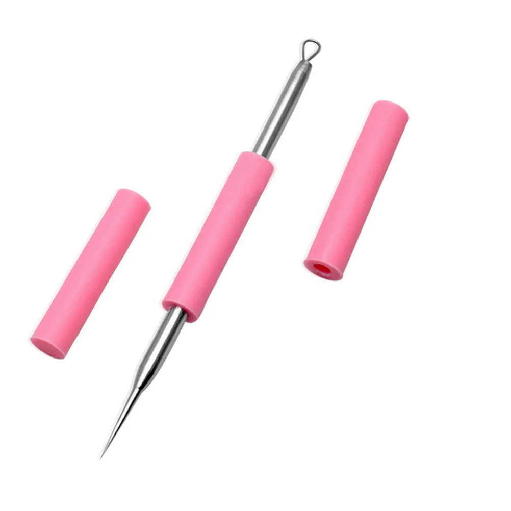 Silicone Cover Blackhead Comedone Zit Pimple Spot Facial Remover Needle Pin Tool Extractor (Pink) pimple remover